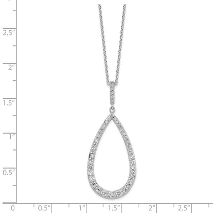 Sterling Silver Cheryl M Rhodium-Plated Brilliant-Cut Cz Open Pear Shape 18 Inch Necklace