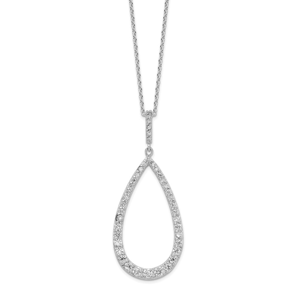 Sterling Silver Cheryl M Rhodium-Plated Brilliant-Cut Cz Open Pear Shape 18 Inch Necklace
