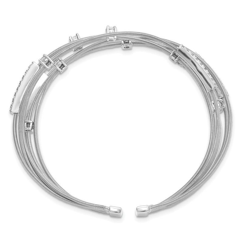 Sterling Silver Cheryl M Rhodium-Plated Brilliant-Cut Cz Flexible Bangle