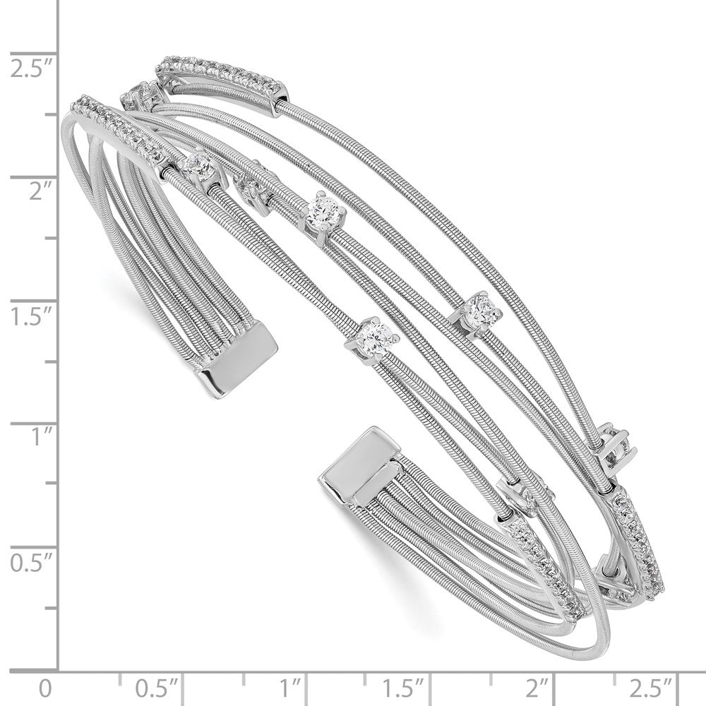 Sterling Silver Cheryl M Rhodium-Plated Brilliant-Cut Cz Flexible Bangle