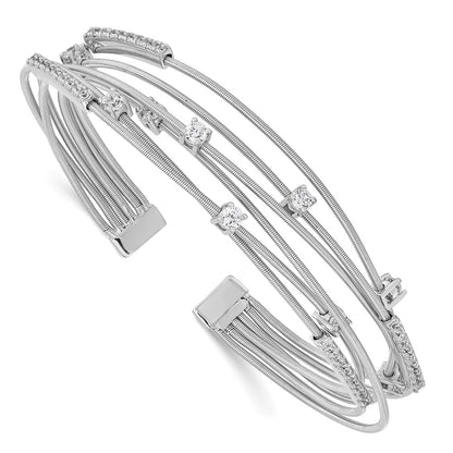 Sterling Silver Cheryl M Rhodium-Plated Brilliant-Cut Cz Flexible Bangle