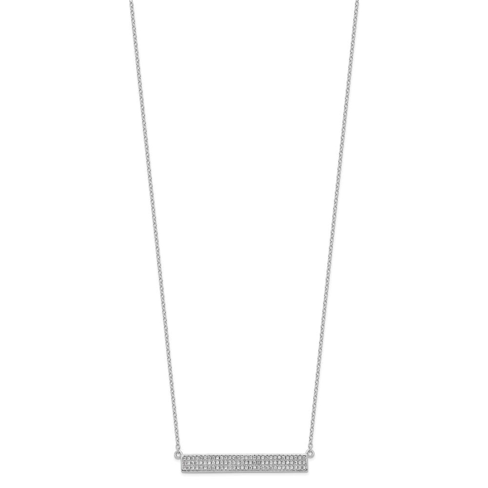 Sterling Silver Cheryl M Rhodium-Plated Brilliant-Cut Cz Bar 17.5 Inch Necklace With 1.5 Extender