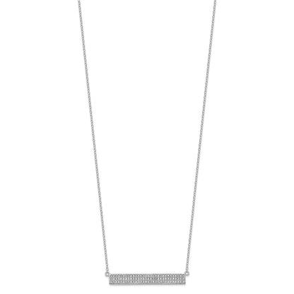 Sterling Silver Cheryl M Rhodium-Plated Brilliant-Cut Cz Bar 17.5 Inch Necklace With 1.5 Extender