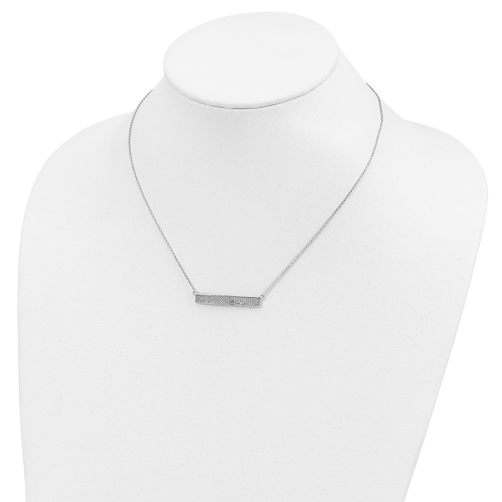 Sterling Silver Cheryl M Rhodium-Plated Brilliant-Cut Cz Bar 17.5 Inch Necklace With 1.5 Extender
