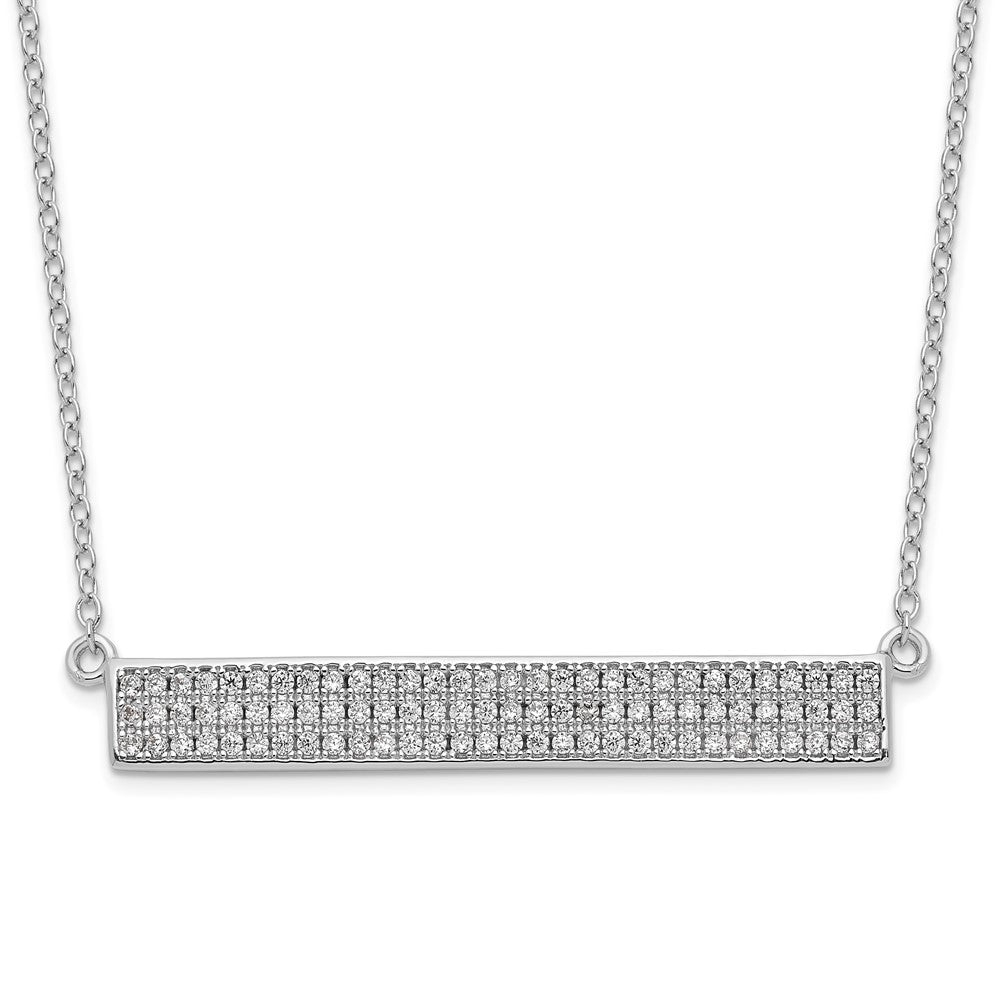 Sterling Silver Cheryl M Rhodium-Plated Brilliant-Cut Cz Bar 17.5 Inch Necklace With 1.5 Extender