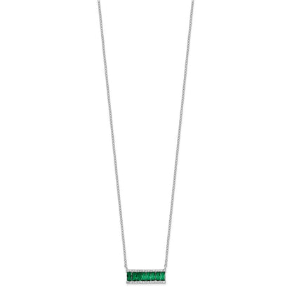 Sterling Silver Cheryl M Rhodium-Plated Emerald-Cut Green Nano Crystal And Brilliant-Cut White Cz Bar 18 Inch Necklace