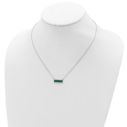 Sterling Silver Cheryl M Rhodium-Plated Emerald-Cut Green Nano Crystal And Brilliant-Cut White Cz Bar 18 Inch Necklace