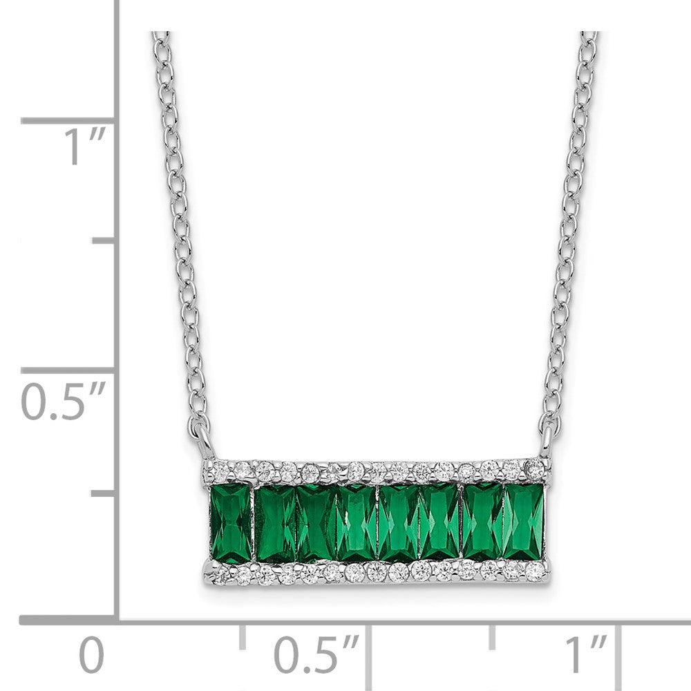 Sterling Silver Cheryl M Rhodium-Plated Emerald-Cut Green Nano Crystal And Brilliant-Cut White Cz Bar 18 Inch Necklace