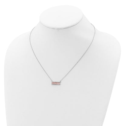 Sterling Silver Cheryl M Rhodium-Plated Emerald-Cut Pink Nano Crystal And White Brilliant-Cut Cz Bar 18 Inch Necklace