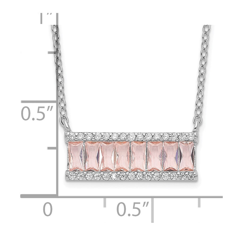 Sterling Silver Cheryl M Rhodium-Plated Emerald-Cut Pink Nano Crystal And White Brilliant-Cut Cz Bar 18 Inch Necklace