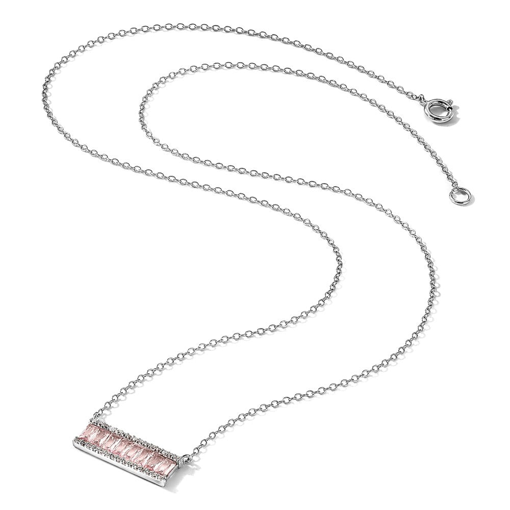 Sterling Silver Cheryl M Rhodium-Plated Emerald-Cut Pink Nano Crystal And White Brilliant-Cut Cz Bar 18 Inch Necklace