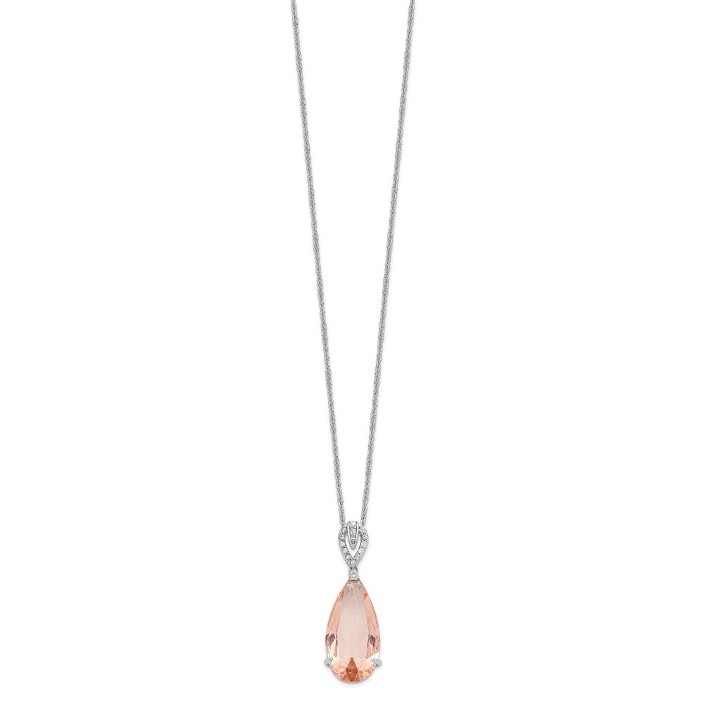 Sterling Silver Cheryl M Rhodium-Plated Brilliant-Cut Simulated Morganite And White Cz Teardrop 18 Inch Necklace