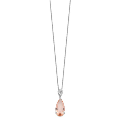 Sterling Silver Cheryl M Rhodium-Plated Brilliant-Cut Simulated Morganite And White Cz Teardrop 18 Inch Necklace