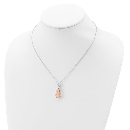 Sterling Silver Cheryl M Rhodium-Plated Brilliant-Cut Simulated Morganite And White Cz Teardrop 18 Inch Necklace