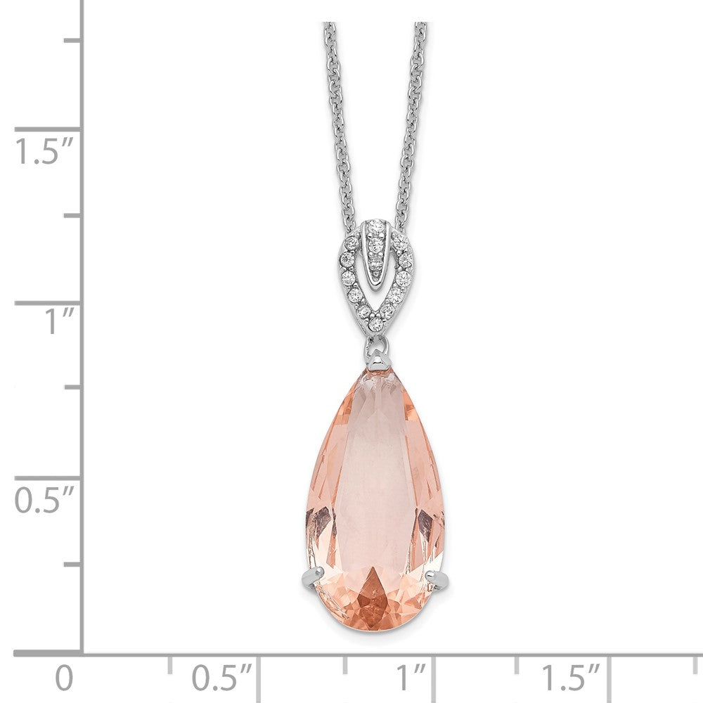 Sterling Silver Cheryl M Rhodium-Plated Brilliant-Cut Simulated Morganite And White Cz Teardrop 18 Inch Necklace