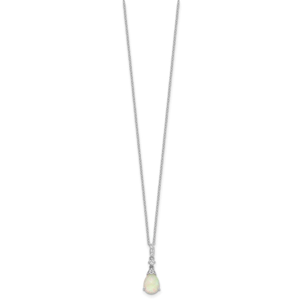 Sterling Silver Cheryl M Rhodium-Plated Cabochon Lab Created Opal And Brilliant-Cut Cz Teardrop 18 Inch Necklace