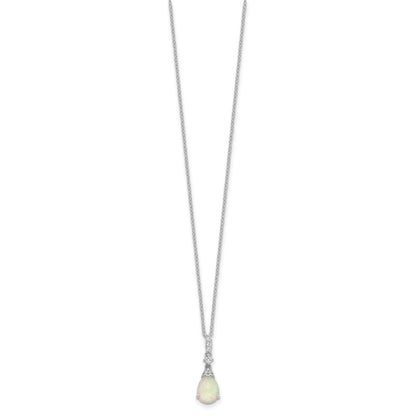 Sterling Silver Cheryl M Rhodium-Plated Cabochon Lab Created Opal And Brilliant-Cut Cz Teardrop 18 Inch Necklace
