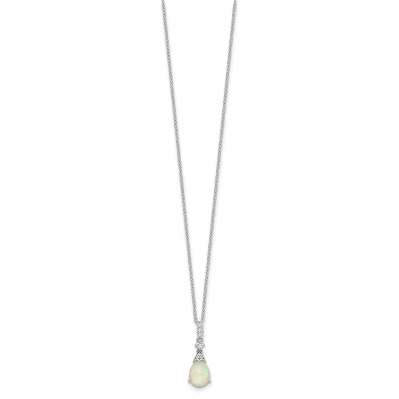 Sterling Silver Cheryl M Rhodium-Plated Cabochon Lab Created Opal And Brilliant-Cut Cz Teardrop 18 Inch Necklace