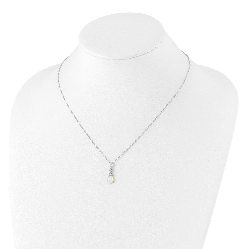 Sterling Silver Cheryl M Rhodium-Plated Cabochon Lab Created Opal And Brilliant-Cut Cz Teardrop 18 Inch Necklace