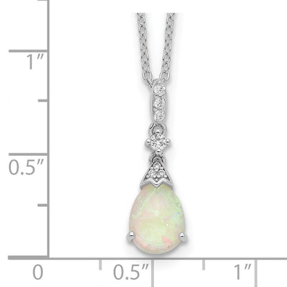 Sterling Silver Cheryl M Rhodium-Plated Cabochon Lab Created Opal And Brilliant-Cut Cz Teardrop 18 Inch Necklace