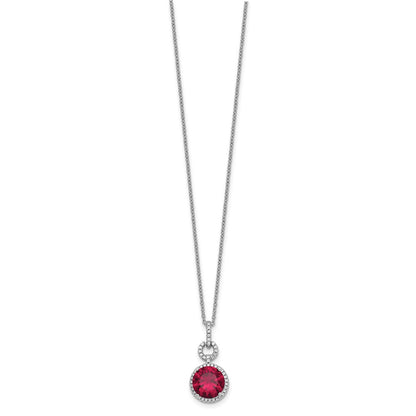 Sterling Silver Cheryl M Rhodium-Plated Brilliant-Cut Lab Created Ruby And White Cz Round Halo 18 Inch Necklace