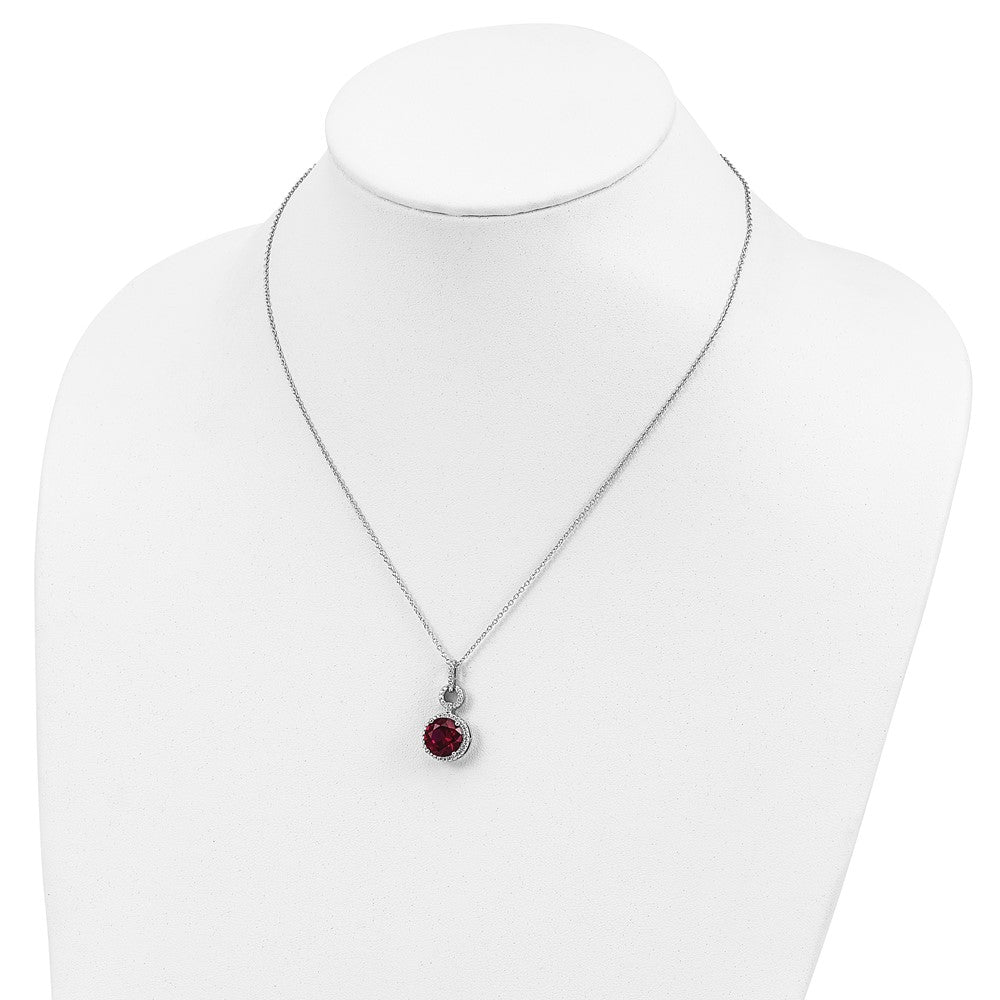 Sterling Silver Cheryl M Rhodium-Plated Brilliant-Cut Lab Created Ruby And White Cz Round Halo 18 Inch Necklace