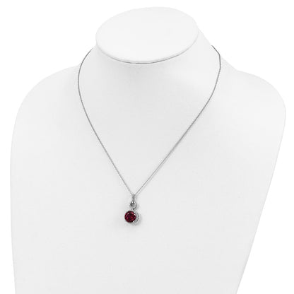 Sterling Silver Cheryl M Rhodium-Plated Brilliant-Cut Lab Created Ruby And White Cz Round Halo 18 Inch Necklace