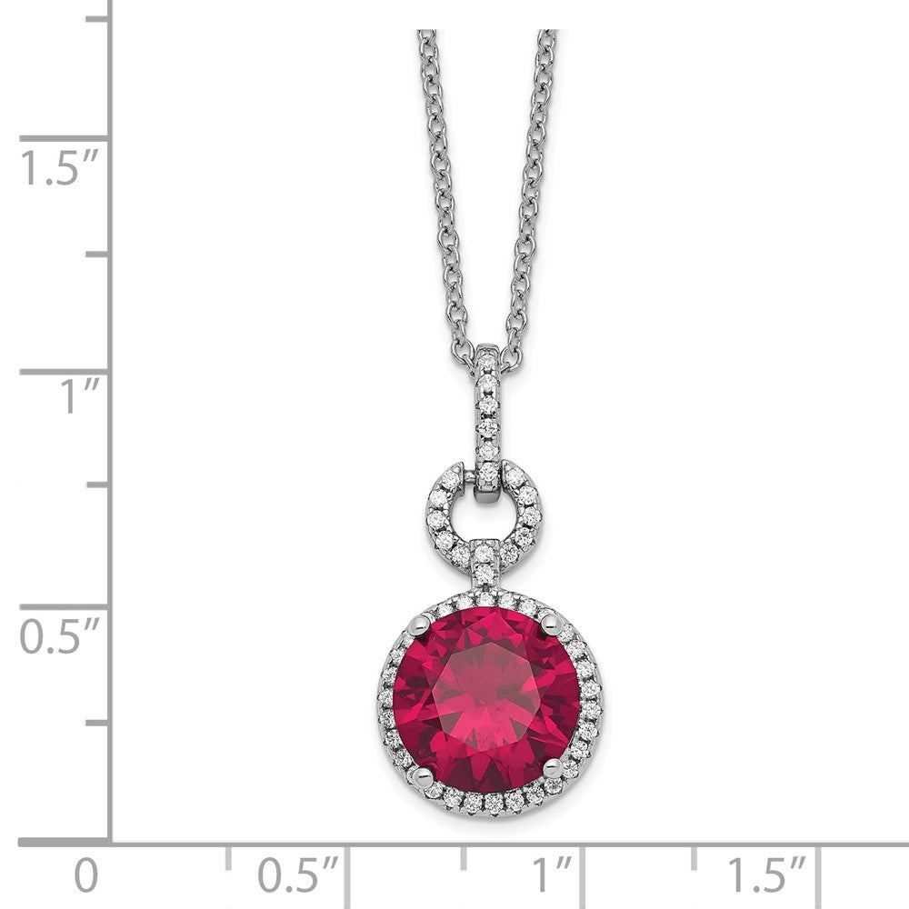 Sterling Silver Cheryl M Rhodium-Plated Brilliant-Cut Lab Created Ruby And White Cz Round Halo 18 Inch Necklace