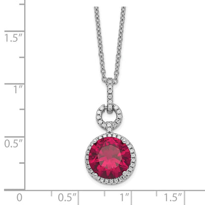 Sterling Silver Cheryl M Rhodium-Plated Brilliant-Cut Lab Created Ruby And White Cz Round Halo 18 Inch Necklace