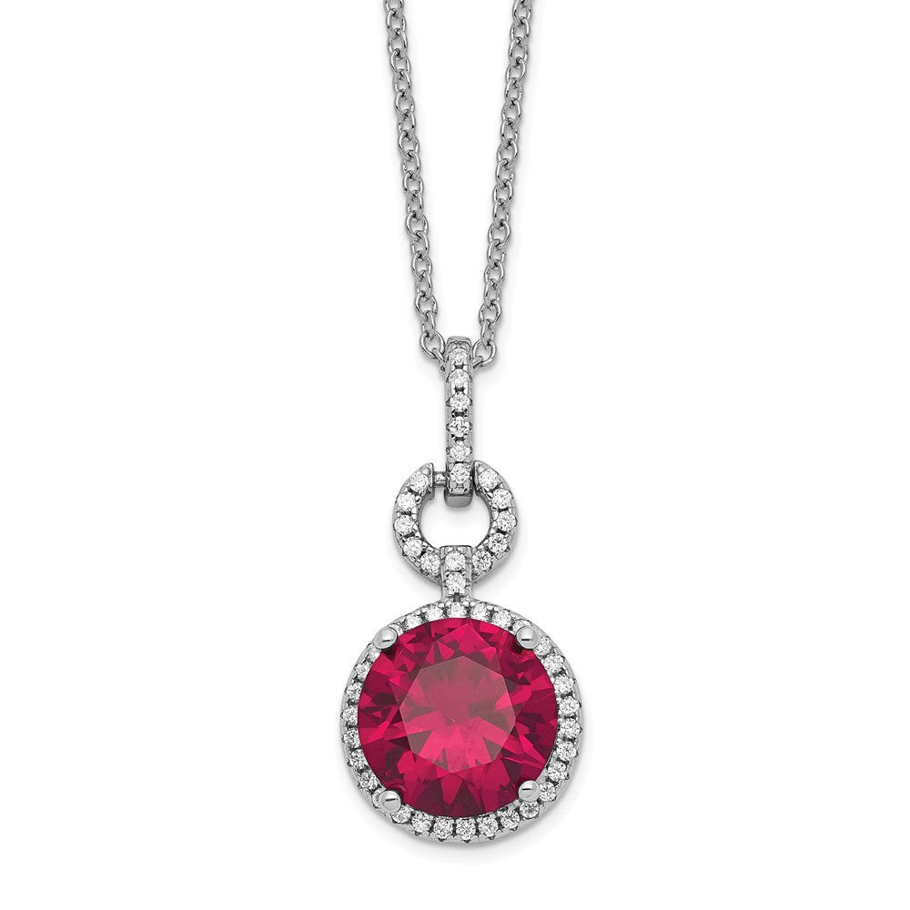 Sterling Silver Cheryl M Rhodium-Plated Brilliant-Cut Lab Created Ruby And White Cz Round Halo 18 Inch Necklace