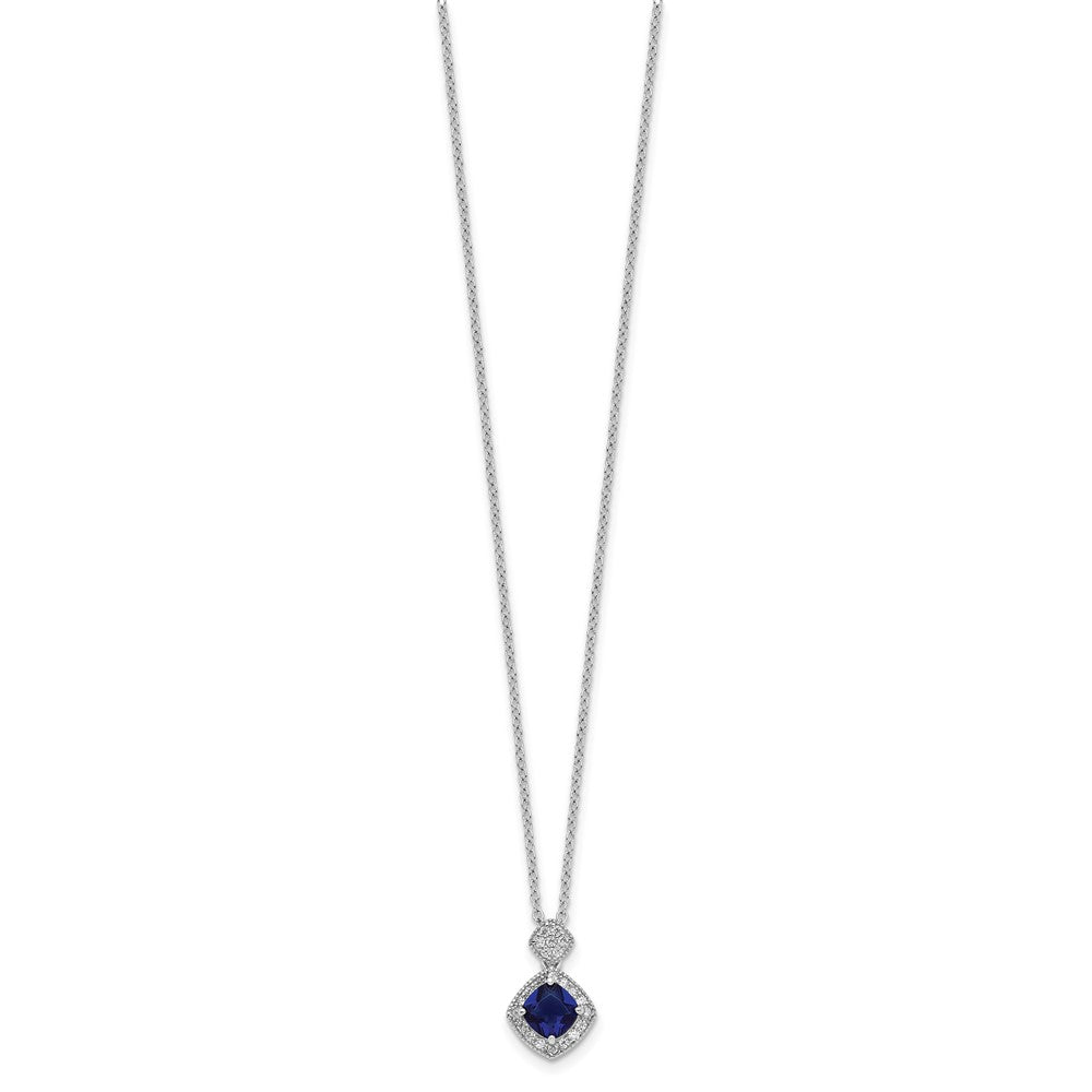 Sterling Silver Cheryl M Rhodium-Plated Cushion-Cut Blue Glass And Brilliant-Cut White Cz 18 Inch Necklace