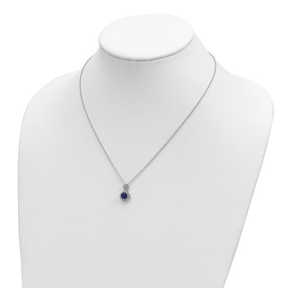 Sterling Silver Cheryl M Rhodium-Plated Cushion-Cut Blue Glass And Brilliant-Cut White Cz 18 Inch Necklace