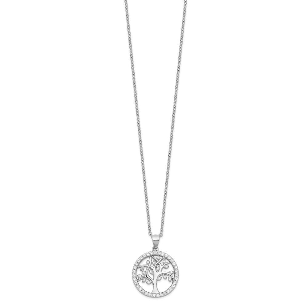 Sterling Silver Cheryl M Rhodium-Plated Brilliant-Cut Cz Tree Of Life 18 Inch Necklace