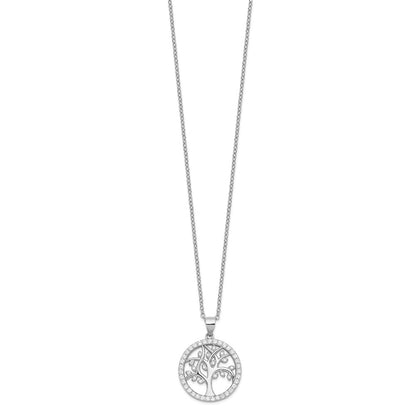 Sterling Silver Cheryl M Rhodium-Plated Brilliant-Cut Cz Tree Of Life 18 Inch Necklace