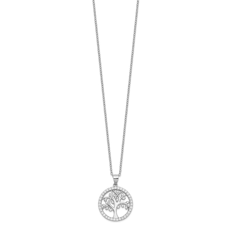 Sterling Silver Cheryl M Rhodium-Plated Brilliant-Cut Cz Tree Of Life 18 Inch Necklace