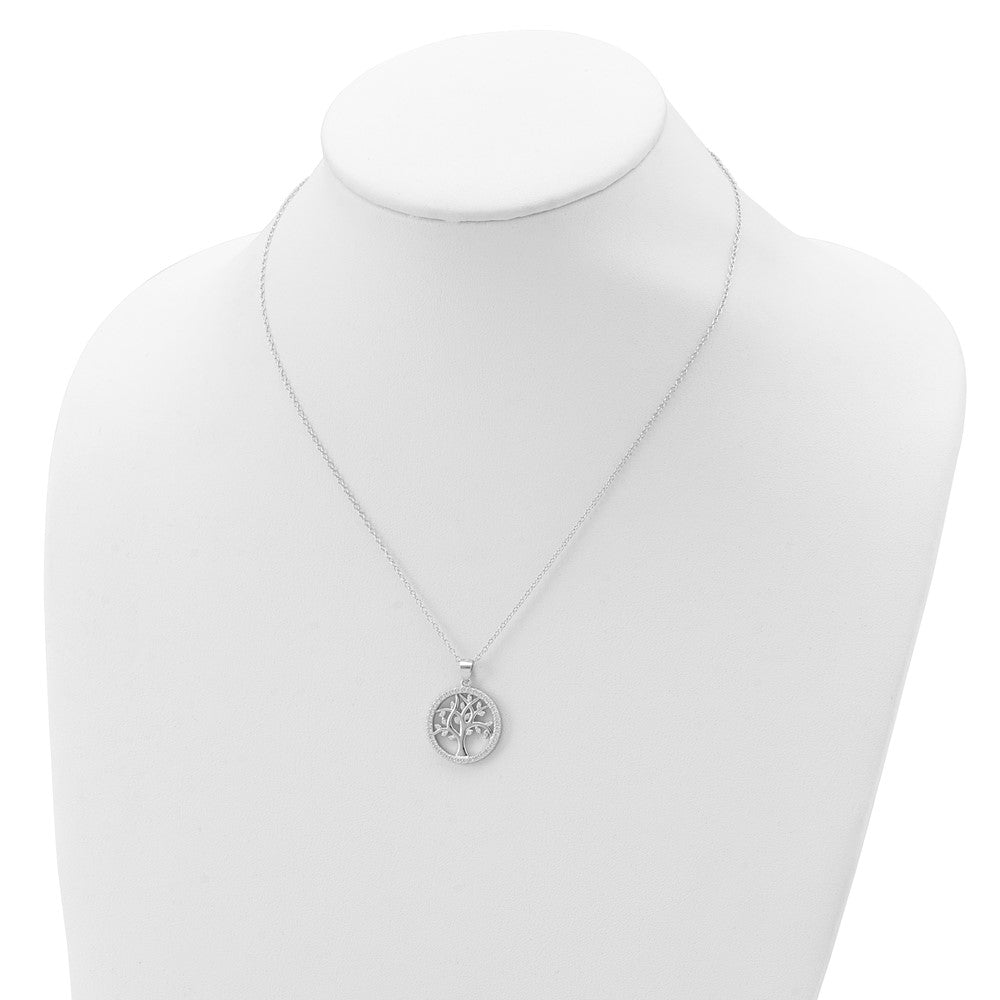 Sterling Silver Cheryl M Rhodium-Plated Brilliant-Cut Cz Tree Of Life 18 Inch Necklace