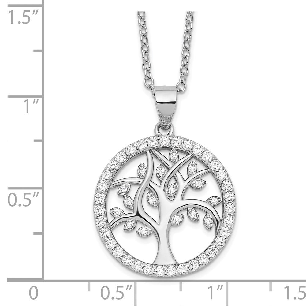 Sterling Silver Cheryl M Rhodium-Plated Brilliant-Cut Cz Tree Of Life 18 Inch Necklace