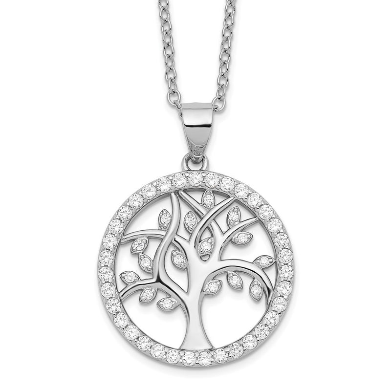Sterling Silver Cheryl M Rhodium-Plated Brilliant-Cut Cz Tree Of Life 18 Inch Necklace