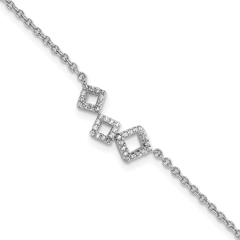 Sterling Silver Cheryl M Rhodium-Plated Brilliant-Cut Cz Geometric 9.5 Inch Anklet With 1 Extender