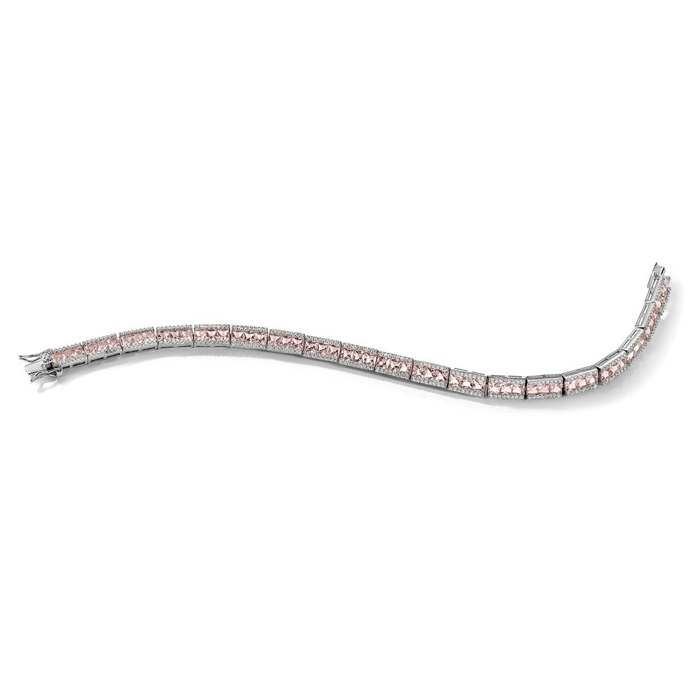 Sterling Silver Cheryl M Rhodium-Plated Princess-Cut Pink Nano Crystal And White Brilliant-Cut Cz 7.25 Inch Bracelet