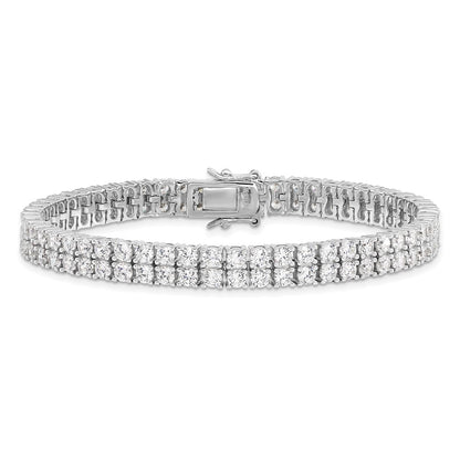 Sterling Silver Cheryl M Rhodium-Plated Brilliant-Cut Cz Two Row 7.5 Inch Tennis Bracelet
