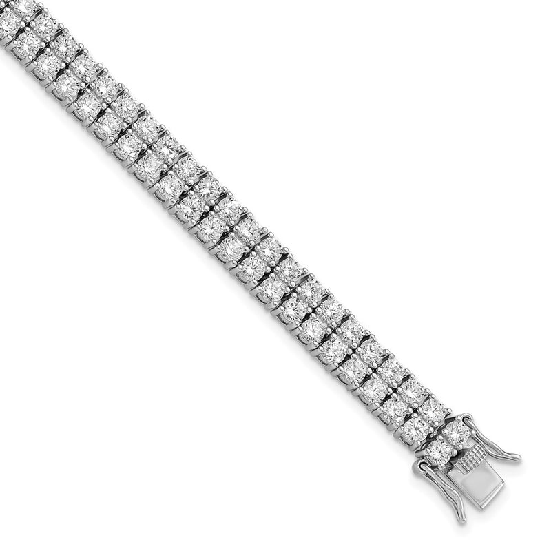 Sterling Silver Cheryl M Rhodium-Plated Brilliant-Cut Cz Two Row 7.5 Inch Tennis Bracelet