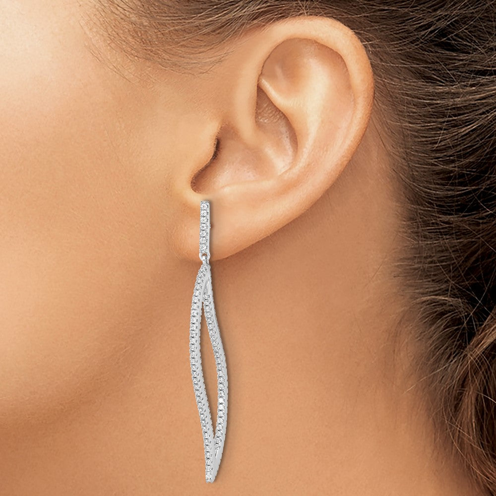 Sterling Silver Cheryl M Rhodium-Plated Brilliant-Cut Cz In And Out Geometric Post Dangle Earrings