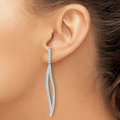 Sterling Silver Cheryl M Rhodium-Plated Brilliant-Cut Cz In And Out Geometric Post Dangle Earrings