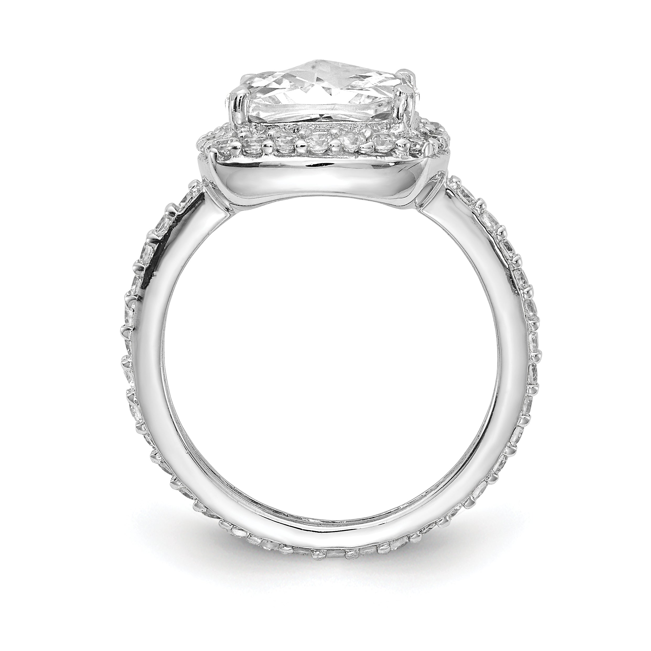 Sterling Silver Cheryl M Rhodium-Plated Rose-Cut And Brilliant-Cut Cz Square Halo Ring
