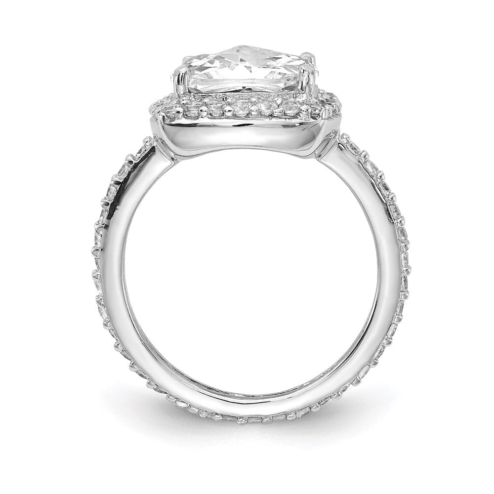 Sterling Silver Cheryl M Rhodium-Plated Rose-Cut And Brilliant-Cut Cz Square Halo Ring