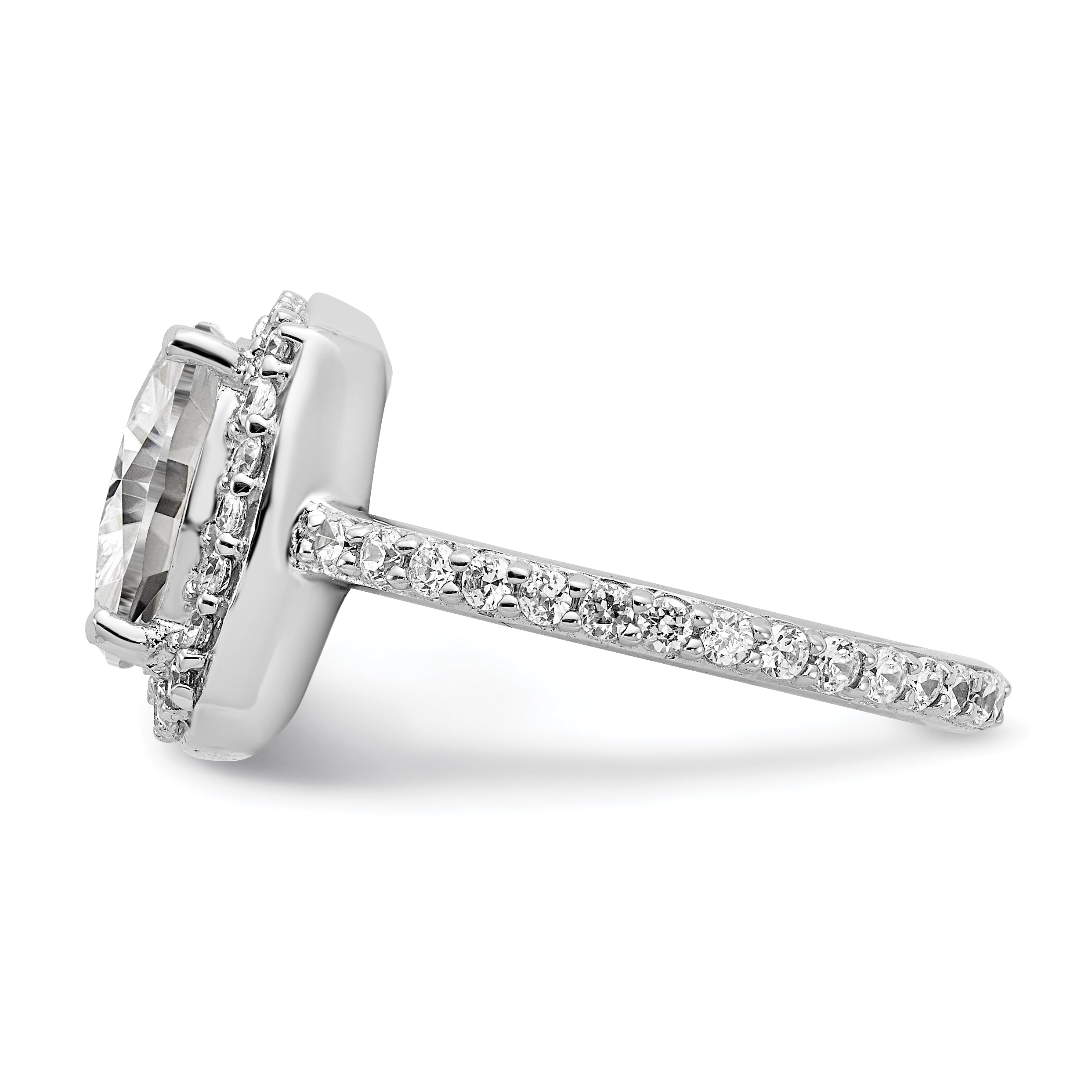 Sterling Silver Cheryl M Rhodium-Plated Rose-Cut And Brilliant-Cut Cz Square Halo Ring