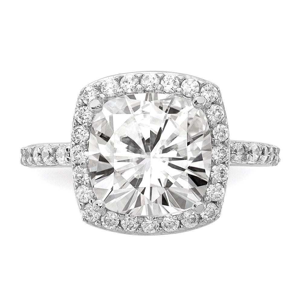 Sterling Silver Cheryl M Rhodium-Plated Rose-Cut And Brilliant-Cut Cz Square Halo Ring