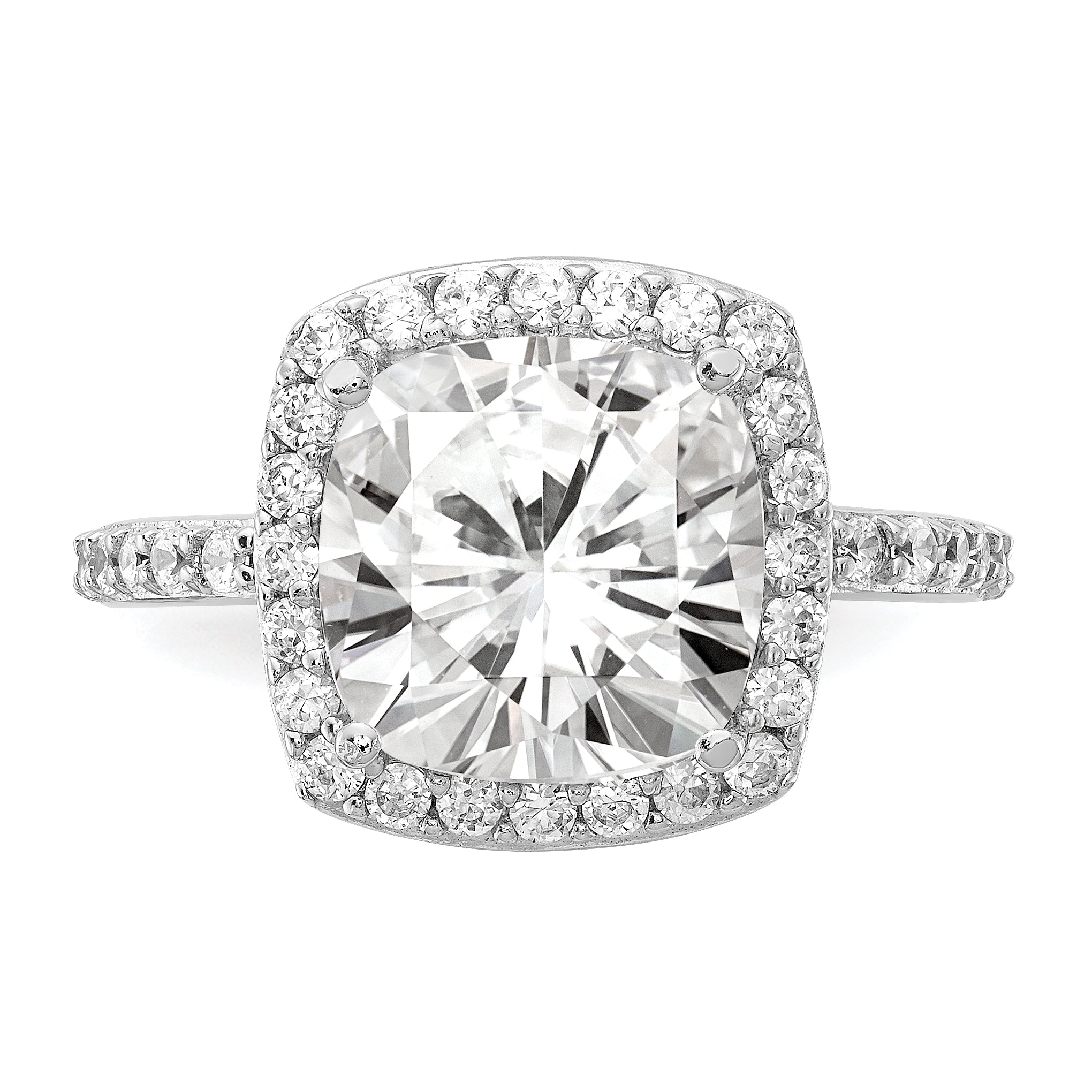 Sterling Silver Cheryl M Rhodium-Plated Rose-Cut And Brilliant-Cut Cz Square Halo Ring