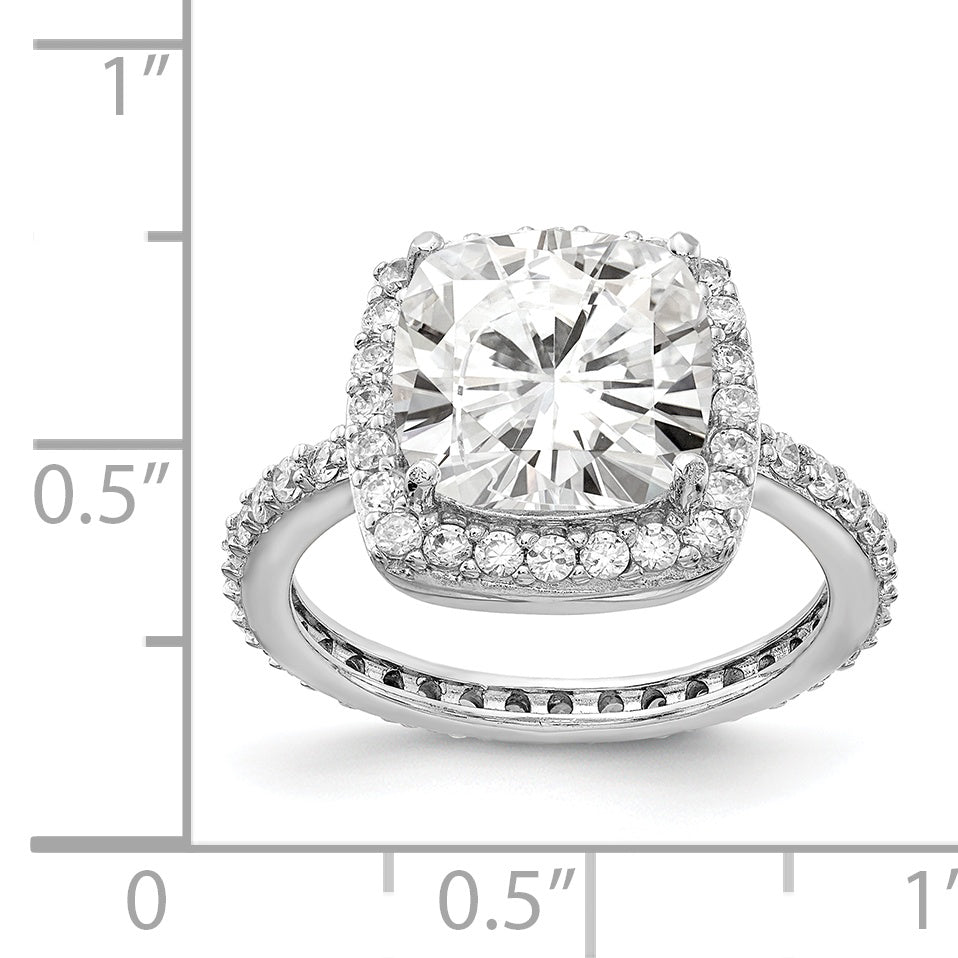 Sterling Silver Cheryl M Rhodium-Plated Rose-Cut And Brilliant-Cut Cz Square Halo Ring